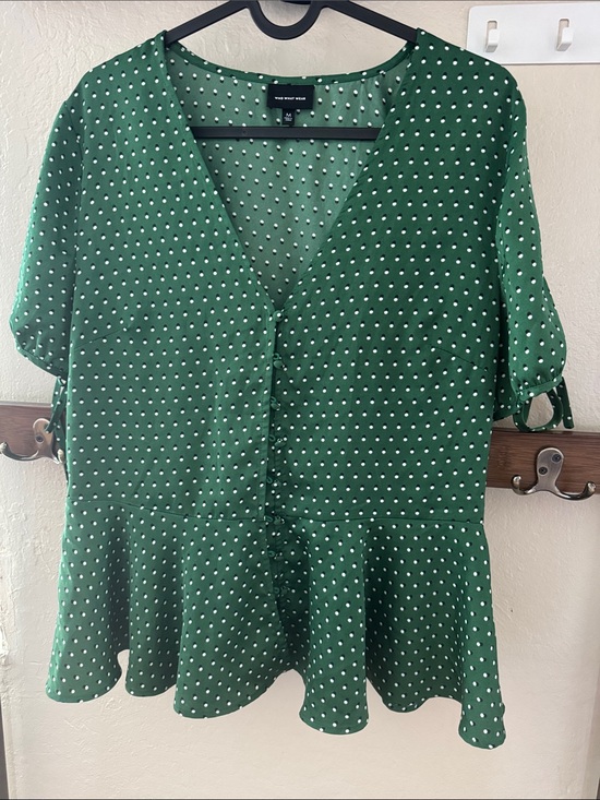 Who What Wear Tops - Who What Wear Green Polka Dot Peplum Blouse